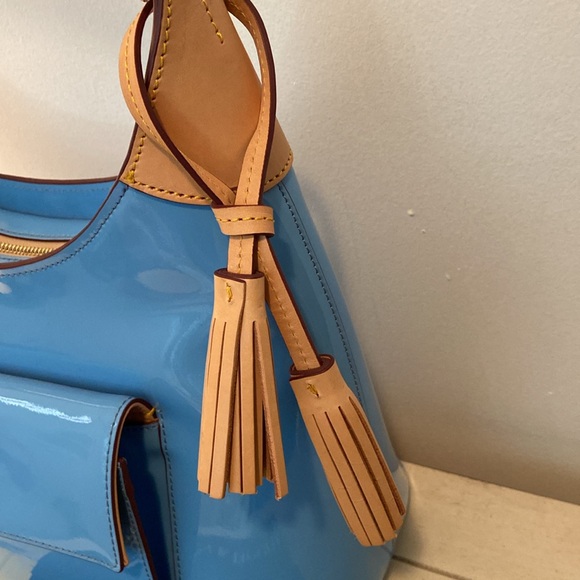 Dooney & Bourke Handbag Patent Leather Hobo Shoulder Denim Blue - Picture 4 of 16